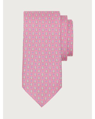 Ferragamo Teddy Bears And Gancini Print Silk Tie - Pink