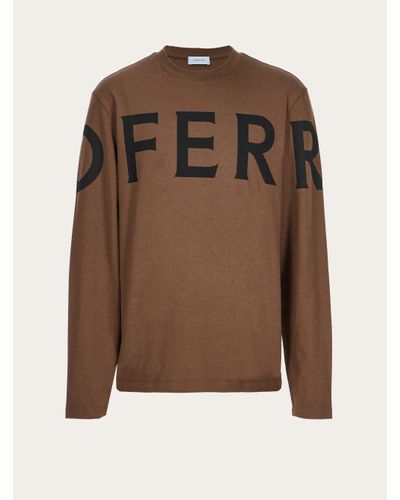 Ferragamo Long Sleeved T-shirt With Graphic Logo - Brown