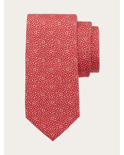 Ferragamo Round Print Silk Tie - Red