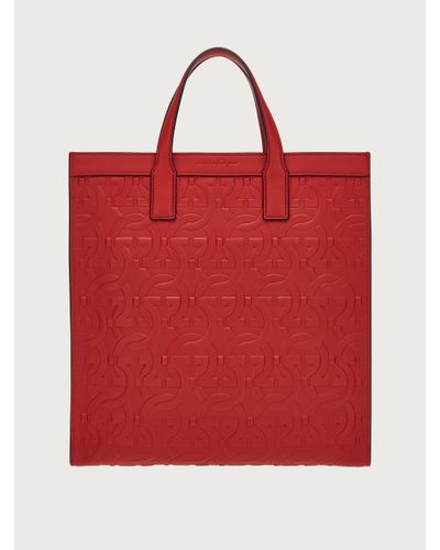 Ferragamo Large Travel Embossed Monogram Print Tote - Red