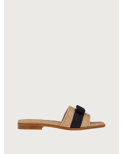 Ferragamo Quilted slide with Vara bow - Marron