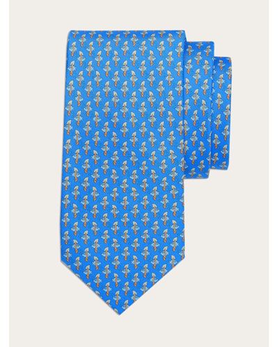 Ferragamo Hommes Cravate En Soie Imprimé Shark Bleu