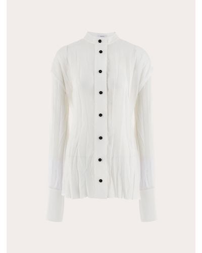 Ferragamo Donna Camicia Con Plissé Irregolare - Bianco