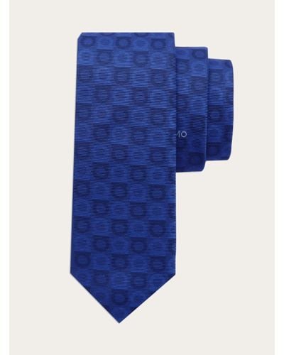 Ferragamo Hommes Cravate En Soie Jacquard Gancini - Bleu