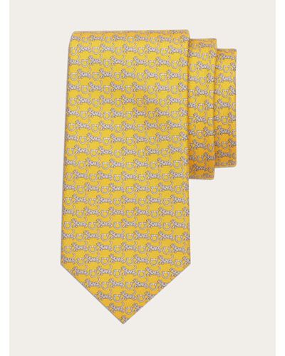 Ferragamo Tiger Print Silk Tie - Yellow