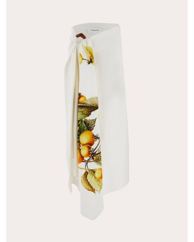 Ferragamo Asymmetric Skirt With Botanical Print - White