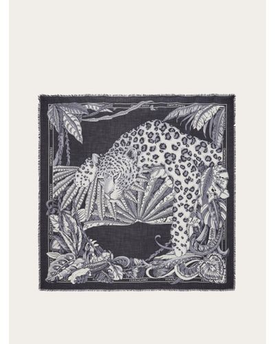 Ferragamo Damen Schultertuch Aus Kaschmir Dschungel-Print - Grau