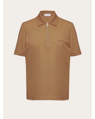 Ferragamo Polo With Zip Collar - Brown