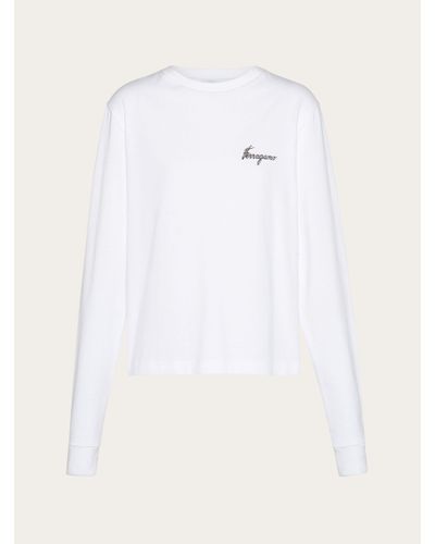 Ferragamo Long sleeved t-shirt with botanical print - Blanc