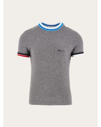 Ferragamo Men T-shirt With Color Block Trims - Gray