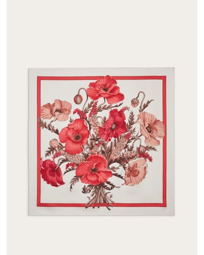 Ferragamo Women Poppies Print Silk Foulard - Red