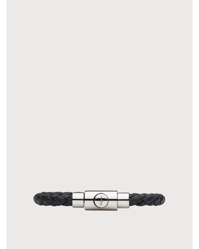 Ferragamo Braided Leather Bracelet - Size 19 - Black