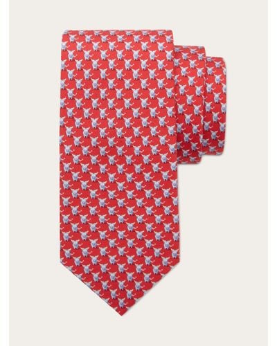 Ferragamo Hommes Cravate En Soie Imprimé Taureau Rouge