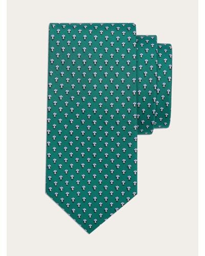 Ferragamo Hommes Cravate En Soie Imprimé Champignons Vert
