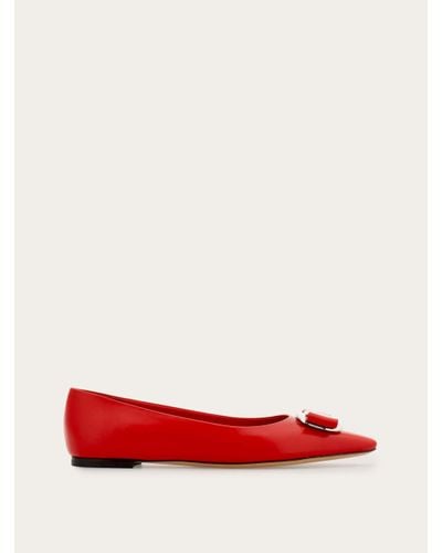 Ferragamo Ballet Flat With New Vara Plate - Red
