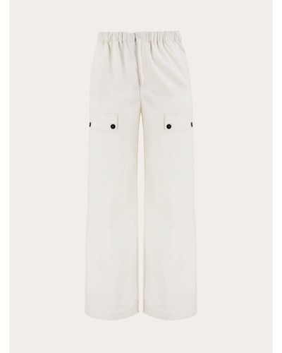 Ferragamo Drawstring Linen Trouser With Applied Pockets - Natural