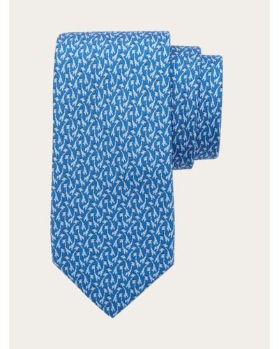 Ferragamo Giraffe Print Silk Tie - Blue