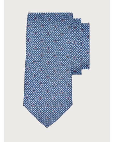 Ferragamo Corbata de seda con estampado Gancini - Azul