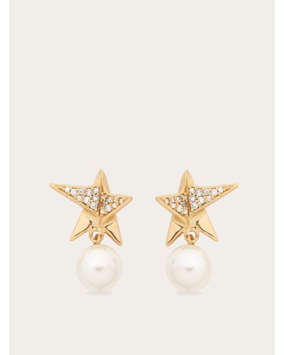 Ferragamo Women Star Earrings With Crystals - Natural