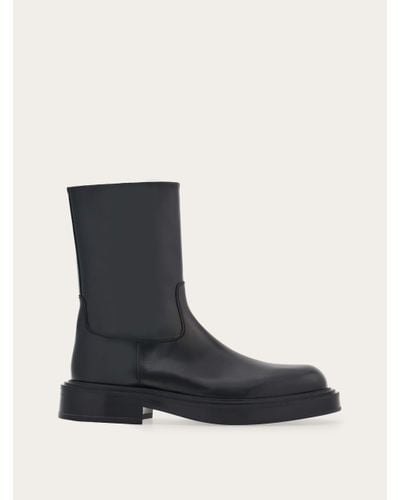 Ferragamo Ankle Boot With Rounded Toe - Black
