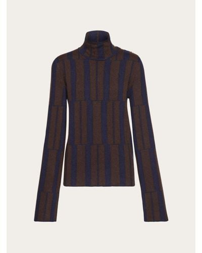 Ferragamo High neck jacquard sweater - Bleu