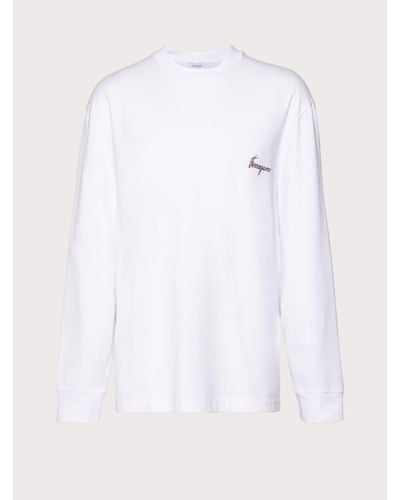 Ferragamo Long Sleeved T-shirt With Botanical Print - White