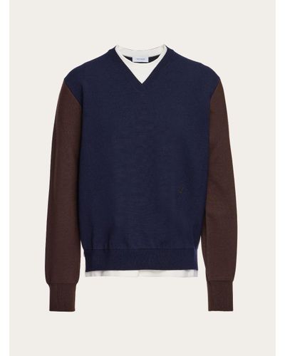 Ferragamo Dual Tone V-neck Sweater - Blue