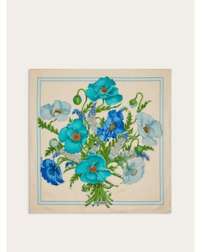 Ferragamo Women Poppies Print Silk Foulard - Blue