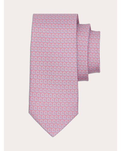 Ferragamo Interwoven Gancini Print Silk Tie - Pink