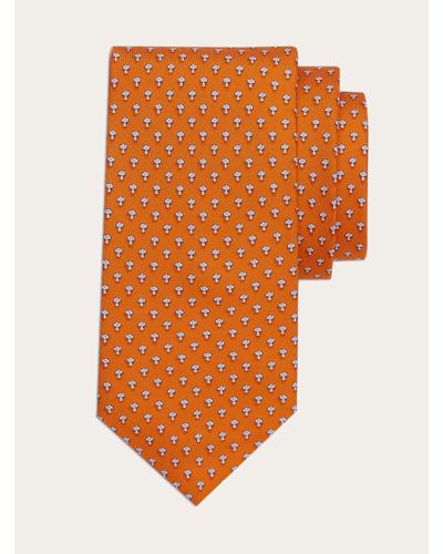 Ferragamo Hommes Cravate En Soie Imprimé Champignons - Orange