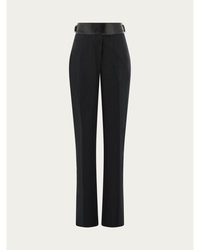 Ferragamo Linen Trouser With Eco-Leather Belt - Black