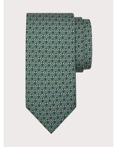Ferragamo Men Gancini Print Silk Tie - Green