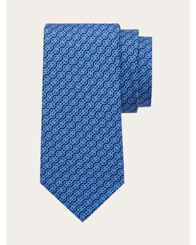 Ferragamo Hommes Cravate En Soie Imprimé Entrelacs - Bleu