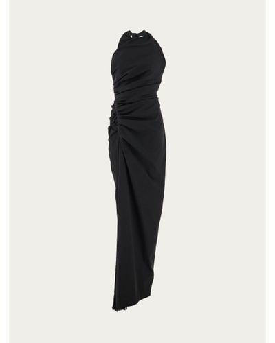 Ferragamo Women Halterneck Dress With Gathered Front - Black