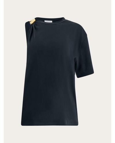 Ferragamo Femmes T-Shirt Avec Clip Bijou Noir - Bleu