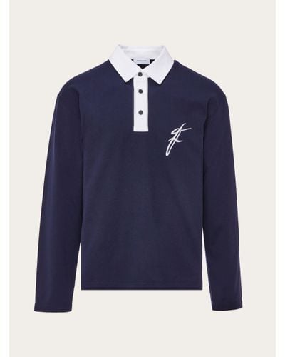 Ferragamo Long Sleeved Polo With Contrasting Collar - Blue