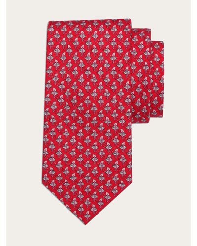 Ferragamo Hommes Cravate En Soie Imprimé Shark Rouge
