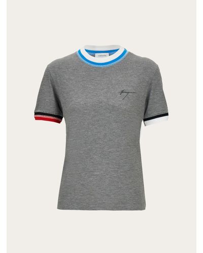 Ferragamo Camiseta Con Bordes Bicolor - Grey