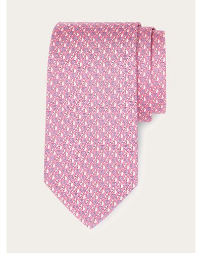 Ferragamo Equestrian Print Silk Tie - Pink