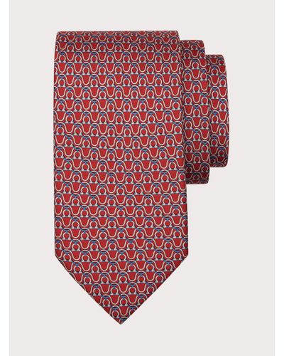 Ferragamo Gancini Print Silk Tie - Red