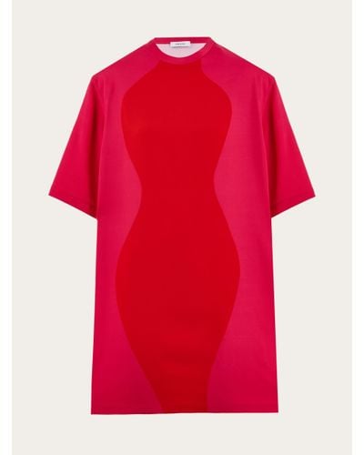 Ferragamo Damen T-Shirt-Kleid Mit Hourglass-Print - Rot