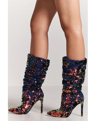 blue sequin boots