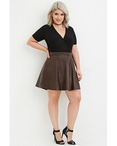 Forever 21 Synthetic Plus Size Faux Leather Skater Skirt in Brown - Lyst
