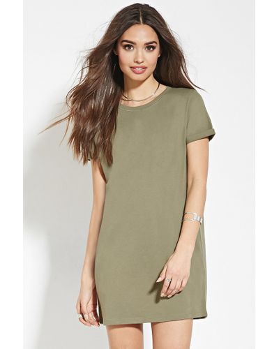 Cotton T-shirt Dress in Olive (Green ...
