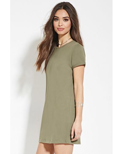Cotton T-shirt Dress in Olive (Green ...