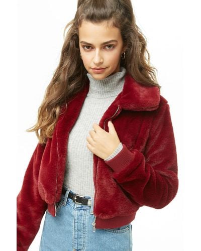 cropped red fur jacket