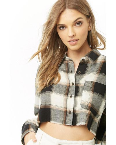 Forever 21 Cropped Plaid Flannel Shirt ...