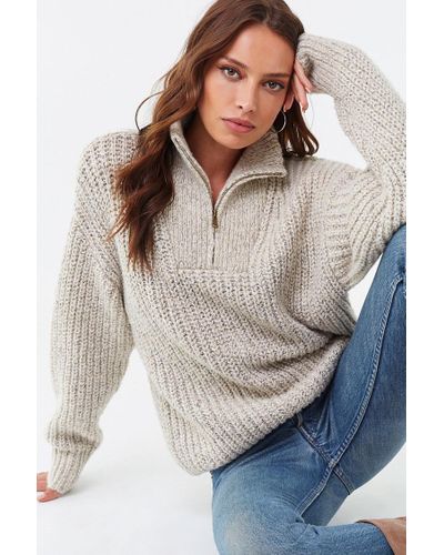 Forever 21 Synthetic Half-zip Ribbed Sweater - Lyst