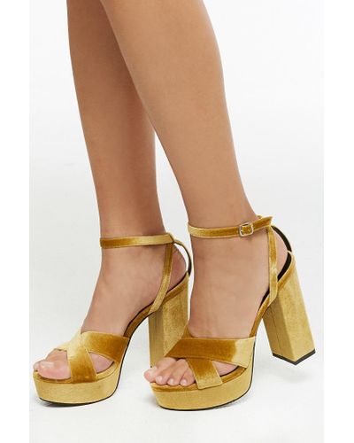 Velvet Platform Heels , Mustard 