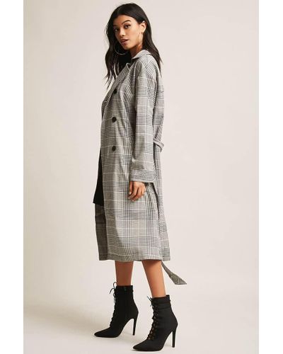 grey plaid trench coat